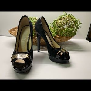 Galliano Black Patent Leather And Leather 8125 Heels Sz 37/EU, 6.5